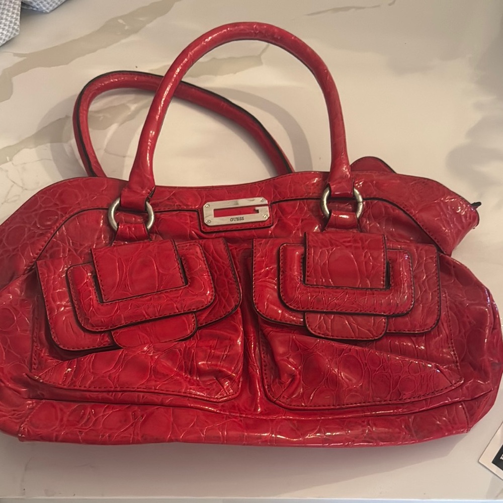 Guess Red Crocodile Embossed Handbag